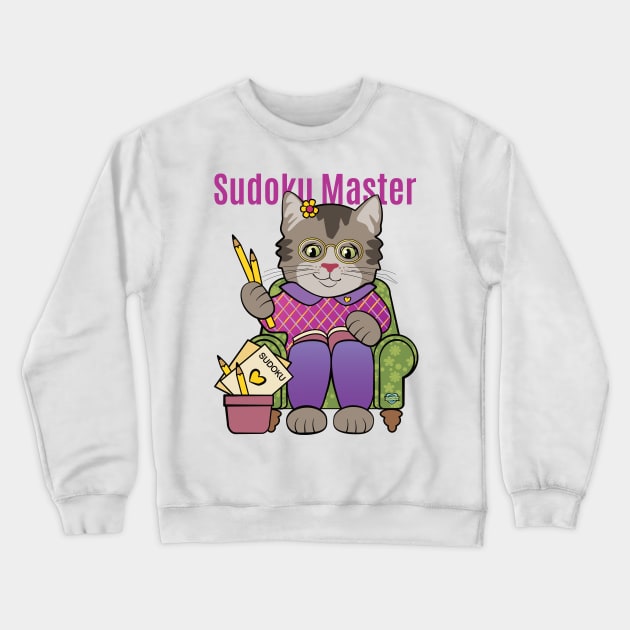 Sudoku Master Cat Crewneck Sweatshirt by Sue Cervenka